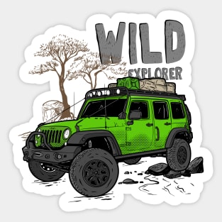 Wild Explorer Jeep - Adventure Green Jeep Wild Explore for Outdoor enthusiasts Sticker